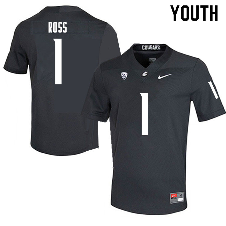 Youth #1 Tyrese Ross Washington State Cougars College Football Jerseys Sale-Charcoal - Click Image to Close